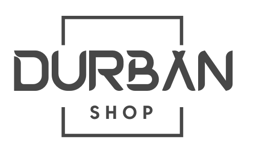 Black and white logo of 'Durban Shop' with a rectangular frame on a white background