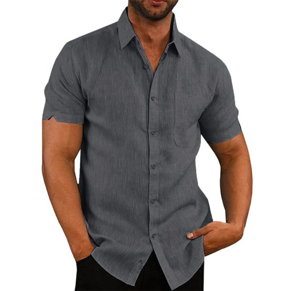 Men’s Cotton Linen Short Sleeve Shirt