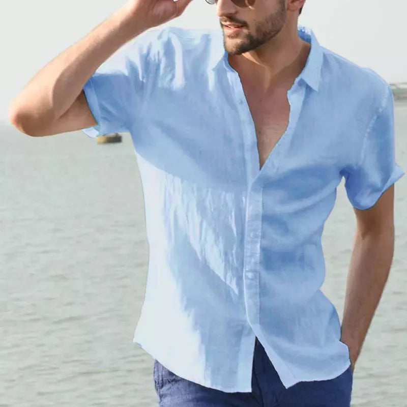 Men’s Cotton Linen Short Sleeve Shirt