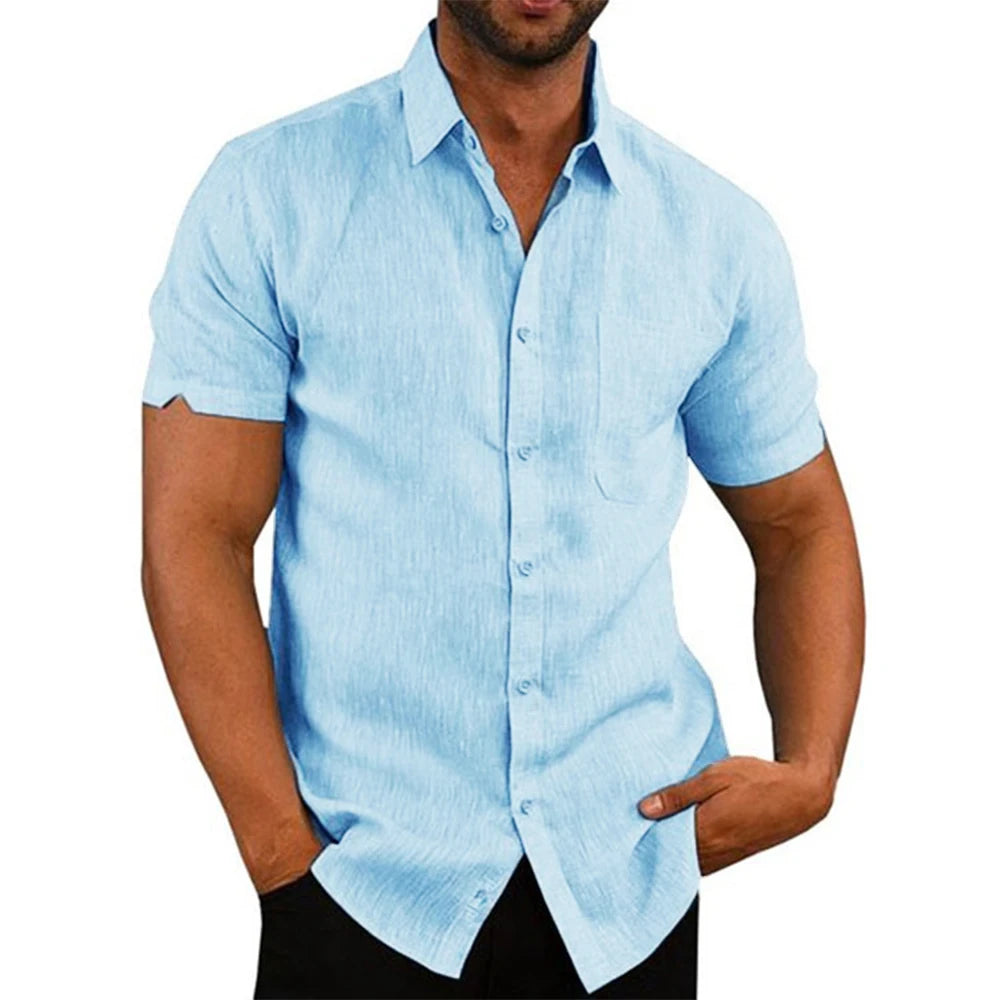 Men’s Cotton Linen Short Sleeve Shirt