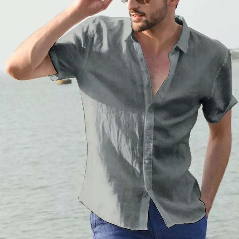 Men’s Cotton Linen Short Sleeve Shirt